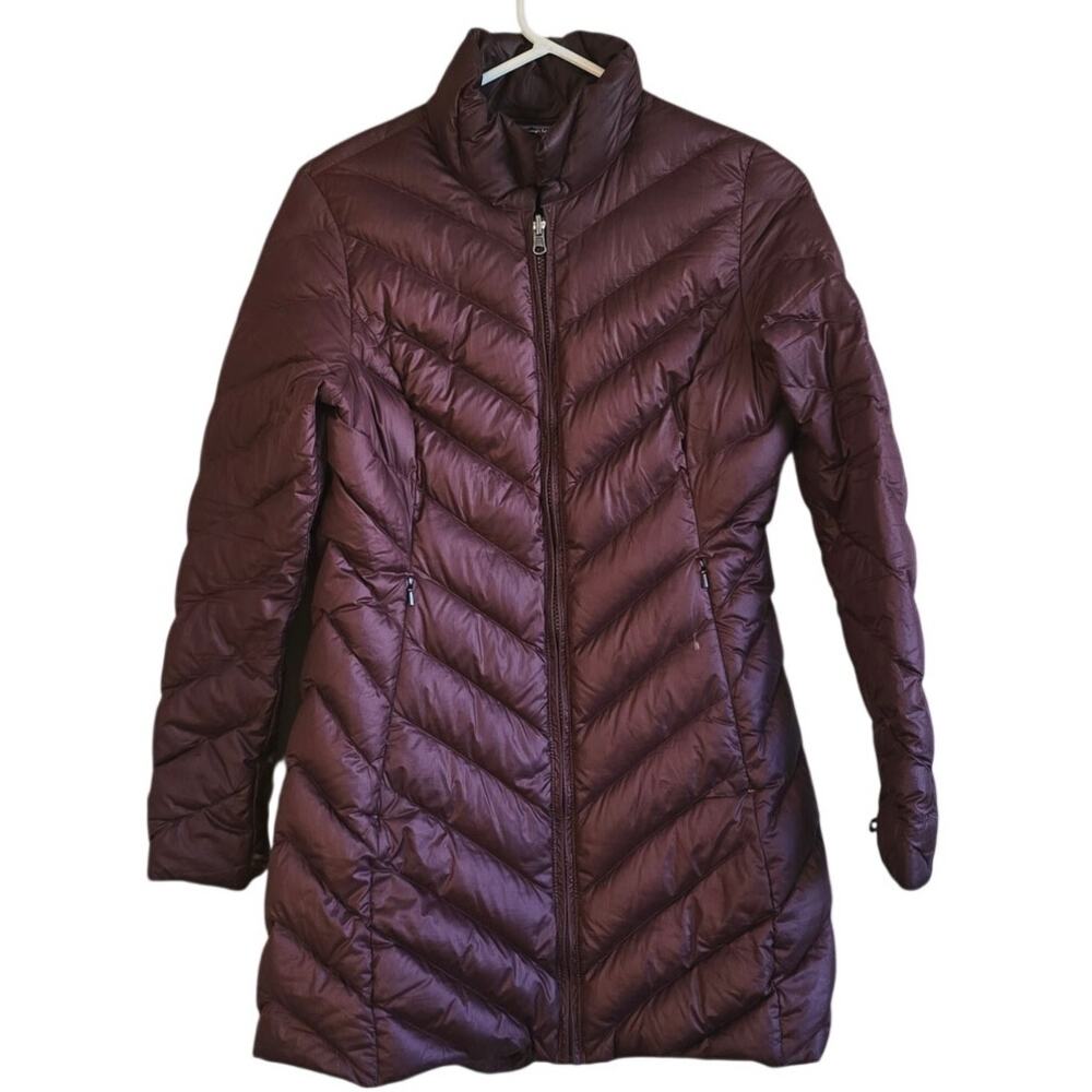 Patagonia maroon quilted down filled long line coat size small